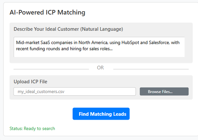 AI-Powered ICP Matching interface